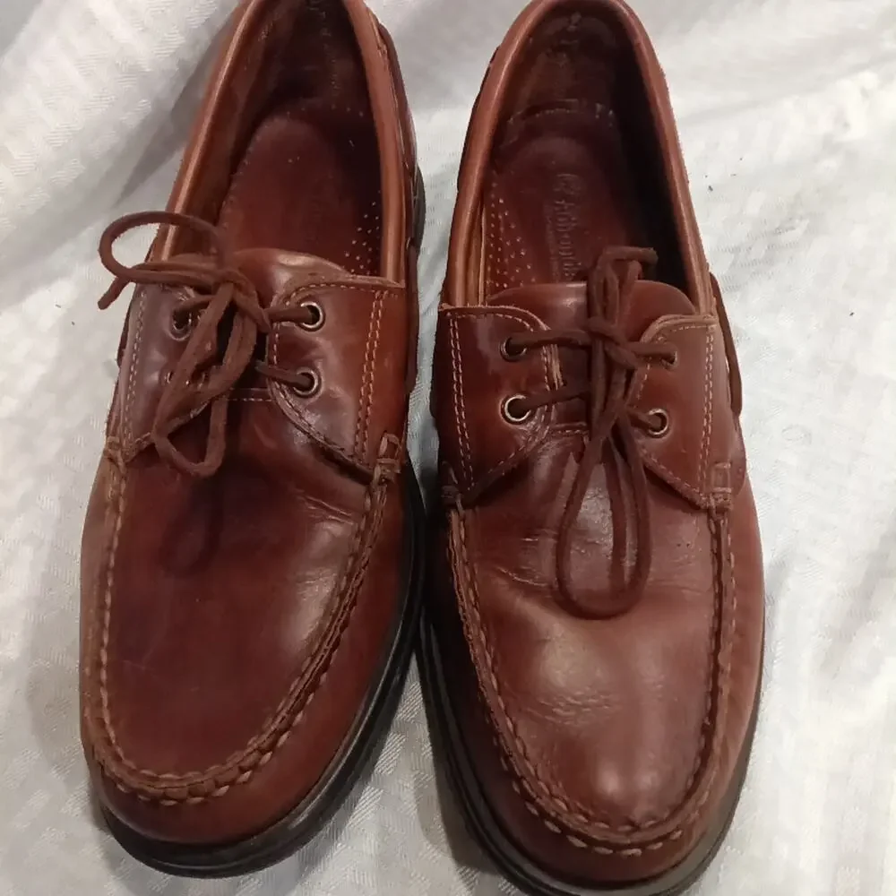 Adirondack Men's Brown Leather Lace up Deck Boat Shoes, Size 10.5 B Handcrafted
